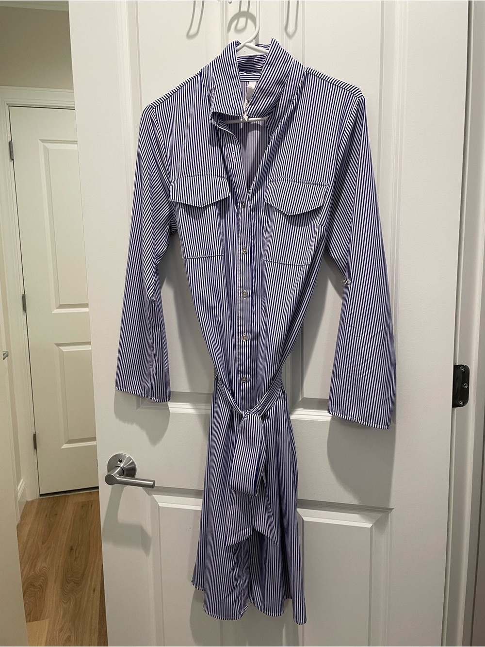 NY Collection Blue and White Striped Long Sleeve Shirt Dress